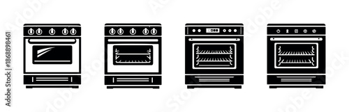 Kitchen appliance vector icons set. ovens, stoves, cooking symbols