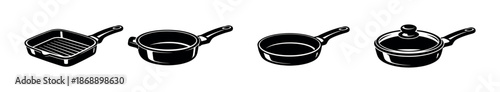 Cookware vector icons set. kitchen, pots, pans symbols