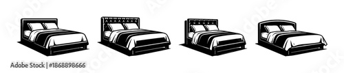 Bedroom furniture vector icons set. beds, mattresses, and sleeping essentials