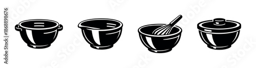 Bowl vector icons set. kitchenware, utensils, cooking tools collection