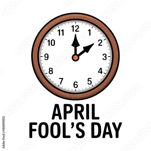 April fool's day clock striking twelve isolated on white background, Vector, illustration
