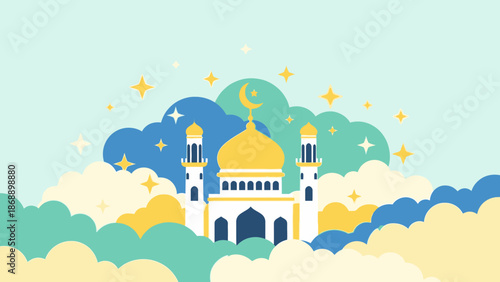 Mosque with Golden Dome and Minarets.