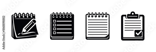 Notebook vector icons set. journals, planners, stationery symbols