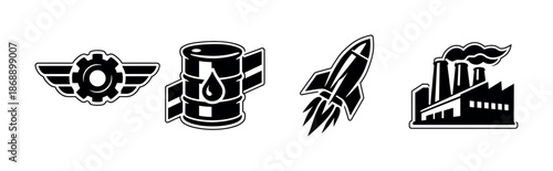 Industry vector icons set. manufacturing, energy, technology symbols