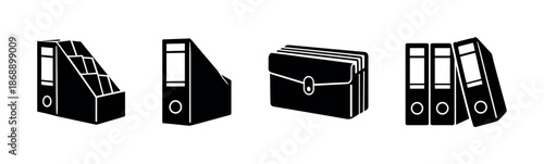 Office supplies vector icons set. stationery, folders, document organization symbols