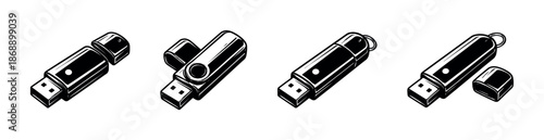 Usb drive vector icons set. flash, storage, memory symbols