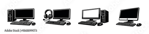 Computer vector icons set. technology, gadgets, electronics symbols