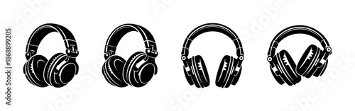 Headphones vector icons set. audio, music, headphones symbols
