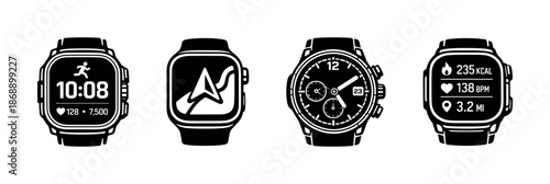 Smartwatch vector icons set. wearable tech, fitness, digital watches