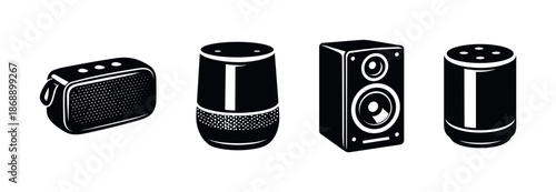 Smart speaker vector icons set. audio, stereo, sound devices collection