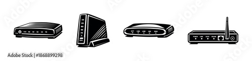 Router vector icons set. internet, wifi, network symbols