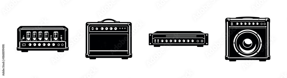 Fototapeta premium Guitar amplifier vector icons set. audio, music equipment, sound symbols