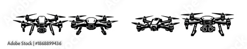 Drone vector icons set. uav, quadcopter, aerial devices illustrations