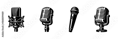 Microphone vector icons set. audio, music, sound equipment symbols