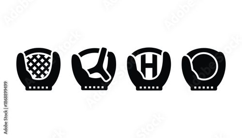 Baseball glove vector icon set of sport equipment in round frame on transparent backdrop