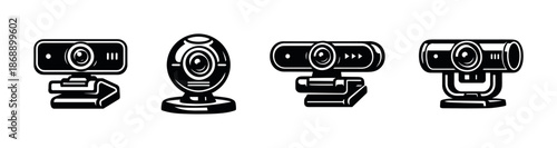Webcam vector icons set. cameras, technology, digital devices symbols