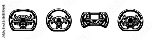 Steering wheel vector icons set. driving, automotive, racing symbols
