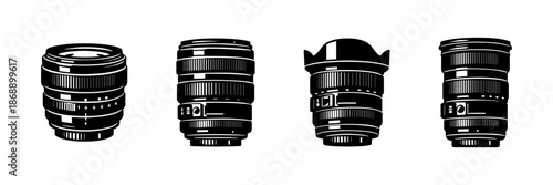 Camera lens vector icons set. photography, optics, lenses symbols
