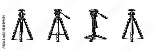 Tripod vector icons set. camera, photography, equipment illustrations