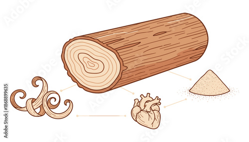 Cedar wood illustration showing tree trunk with essential oil ingredient for medical aromatherapy