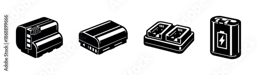 Battery vector icons set. power sources, energy storage symbols