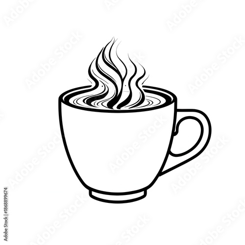 Coffee cup with minimal style and clean lines, modern and elegant design for break concepts and hot drinks, illustration suitable for graphic design and communication. Logo sign on a white background.