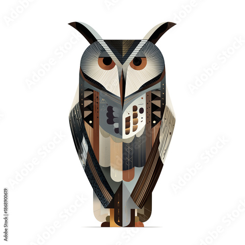Geometric Decorative Owl Illustration in Modern Folk Art Style