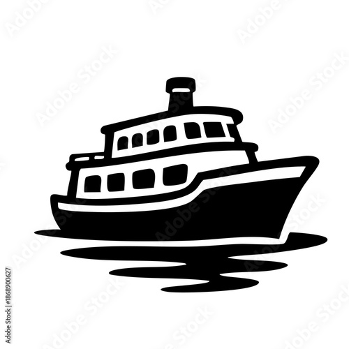 Black and White Ferry Boat Illustration.