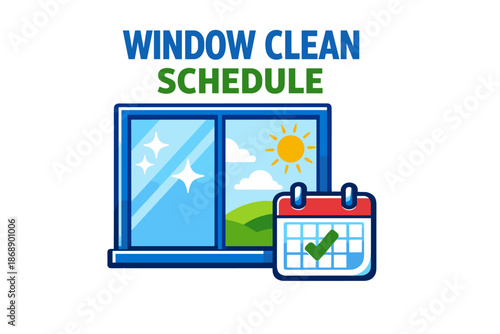 Window clean schedule icon with calendar and sparkling scene