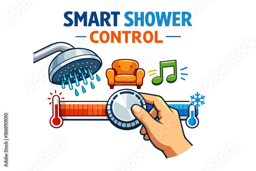 Smart shower control interface with temperature and music settings