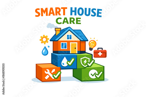 Smart house care concept with energy and safety icons