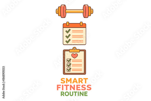 Smart fitness routine checklist with dumbbell icon