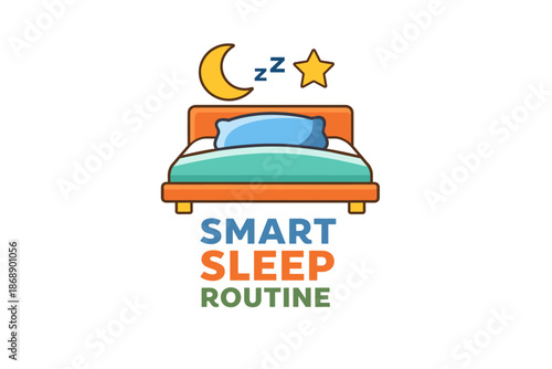 Smart sleep routine logo featuring bed, moon, and star icon