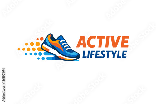 Active lifestyle logo with blue and orange running shoe design