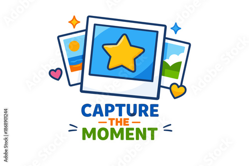 Capture the moment - colorful photography icon with hearts and stars