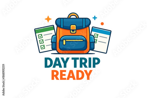 Day trip ready backpack with checklists icon for travel planning