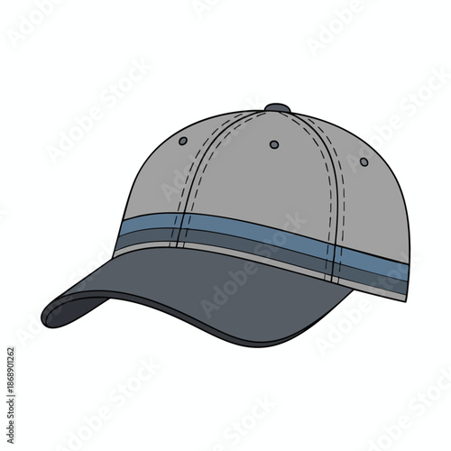 Gray Baseball Cap with Blue Stripe Illustration