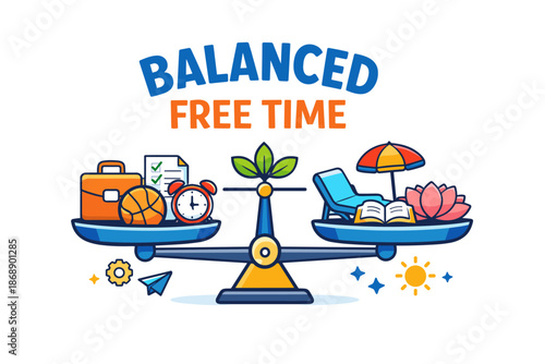 Balanced free time concept with work and leisure elements
