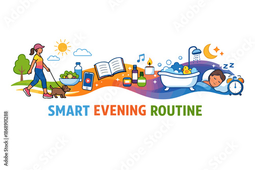 Smart evening routine concept with relaxation and wellness activities