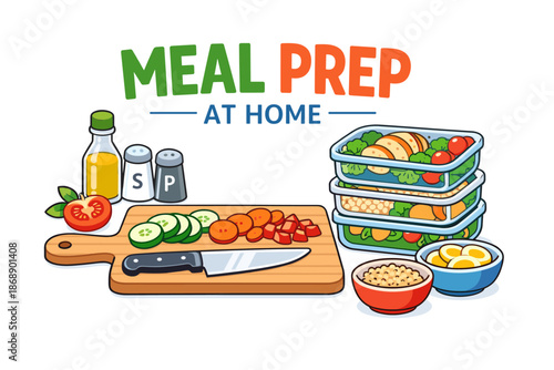 Healthy meal prep at home with fresh vegetables and meals in containers