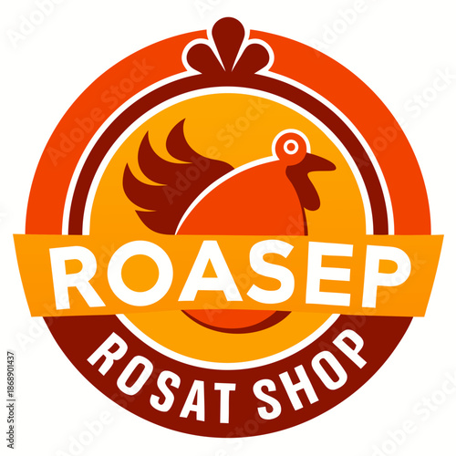 Roasep roaster shop logo featuring a vibrant chicken design in orange tones