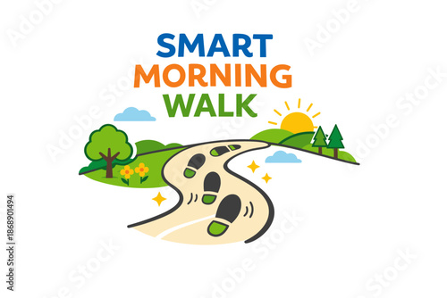 Smart morning walk: scenic path, sun, trees, nature
