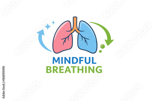 Mindful breathing illustration with vibrant lungs and arrows
