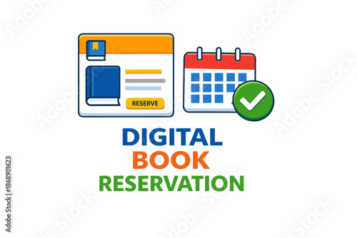 Digital book reservation icon with calendar and reserve button