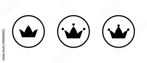 Crown icon set in circular outline. Royalty and premium symbol
