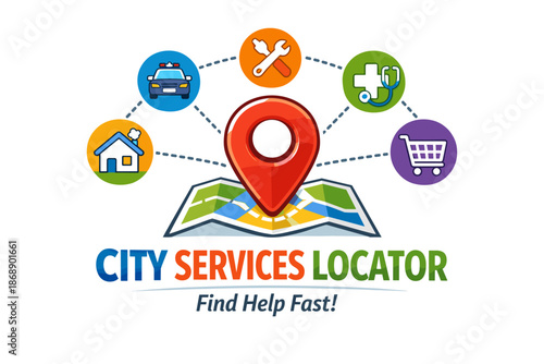City services locator map featuring essential icons for quick access