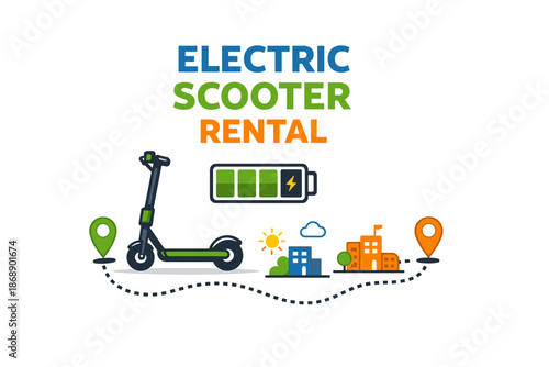 Electric scooter rental navigation with charging indicator and city icons