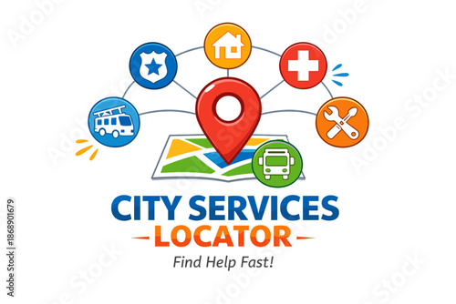 City services locator icon with emergency and municipal service symbols