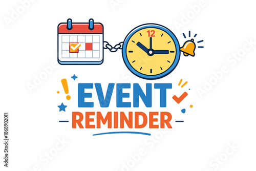 Event reminder notification with calendar and clock illustration