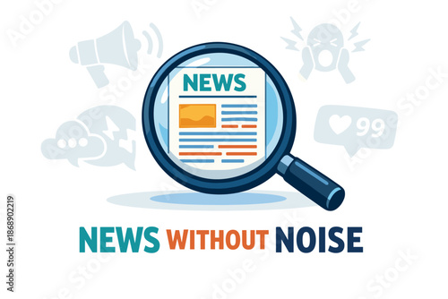 Magnifying glass over newspaper highlights clear news, no distractions